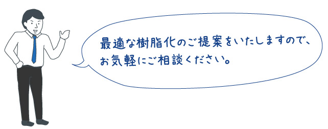 最適な樹脂化のご提案をいたしますので、お気軽にご相談ください。